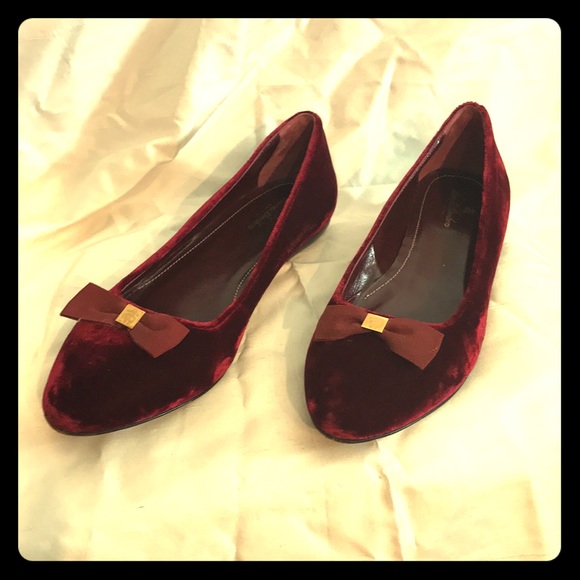 Brooks Brothers Shoes - BROOKS BROTHERS Crimson Red Velvet Bow Flats 8.5